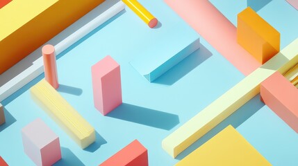 Poster - Flat lay of colorful markers, sticky notes, and a blank sketchpad on a sleek surface with copy space.
