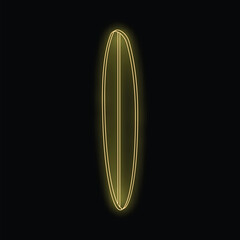 Poster - yellow neon sign is shaped like a surfboard, glowing brightly against a dark backdrop