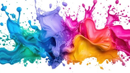 Poster - Splashes of vibrant paint colors on a white canvas, representing artistic creativity and inspiration.