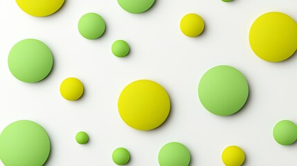 Poster - Pattern of green and yellow circles on a white background. The circles are of different sizes and are arranged in a random manner. The image has a playful and whimsical feel to it