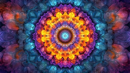 Poster - Vivid mandala design with vibrant colors and intricate patterns created with digital art techniques. Generative AI
