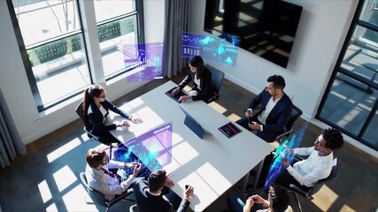 Poster - Innovative business meeting with advanced technology in a modern conference room