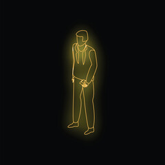 Poster - neon sign of a businessman holding a phone, isolated on a black background