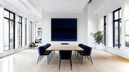 Poster - Modern conference room with large windows and contemporary design in urban setting