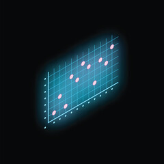 Poster - Glowing neon blue grid showing positive growth with pink dots on black background