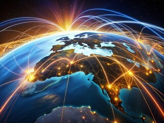Poster - Long Exposure World Map Lights Trails Night Photography