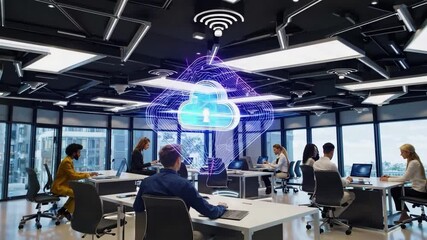 Poster - A diverse group of professionals engages in collaborative activities in a modern office