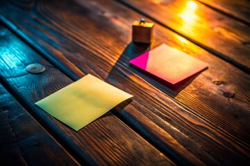 Poster - Low Light Photo of Weak & Strong Passwords on Sticky Notes on Wooden Table