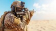 © donchanu - Soldier in Desert Aiming Assault Rifle Military Combat Warfare Tactical Operations