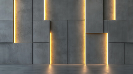 Poster - Modern Minimalist Concrete Wall with Patterns and Ambient Lighting for Sleek Interior Design