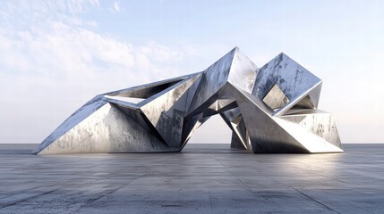 Poster - abstract metal sculpture: a striking, abstract sculpture composed of intersecting metallic geometric