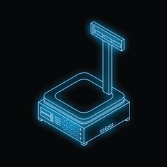 Poster - Blue glowing neon line electronic scales for weighing goods on black background