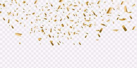 Aufkleber - Confetti explosion. Gold flying ribbon. Bright festive serpentine. Golden flying elements. Birthday or anniversary decoration. Carnival confetti banner. Color falling paper. Vector illustration