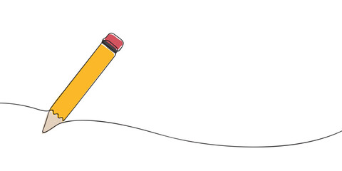 Poster - A single line drawing of a pencil. Continuous line simple pencil icon in color. One line icon. Vector illustration.