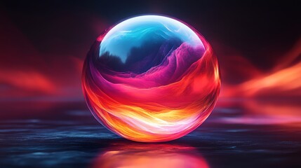 Wall Mural - crystal ball glowing with vivid rainbow colors, radiating magical luminescence through translucent c