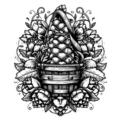 Wall Mural - hops plant leaves engraving vector illustration