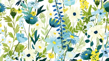 Poster - Colorful floral pattern with blue, green, and yellow flowers.