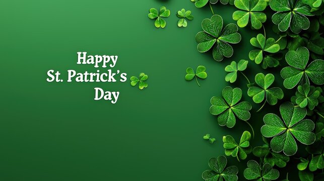 Festive Green Background with Shamrocks and Text for a Joyful St. Patrick's Day Celebration Poster Design