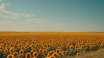 Wall Mural - a vast sunflower field under a clear blue sky, with bright yellow blooms stretching as far as the ey