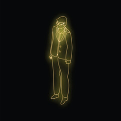 Poster - neon vector illustration of a businessman character posing, perfect for projects related to business