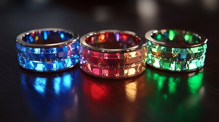 Poster - Colorful gemstone rings sparkle on a dark surface reflecting vibrant hues in a creative display of jewelry. Generative AI