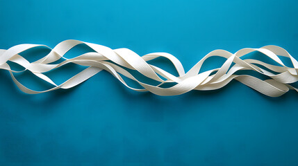 Poster - White ribbon on a solid blue background for design and decoration purposes