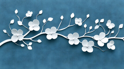 Poster - White paper flower placed on a blue background creating a simple and elegant composition for artistic designs