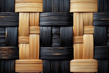 Aufkleber - Intricate woven pattern featuring golden and black fibers in a close-up view showcasing craftsmanship and texture