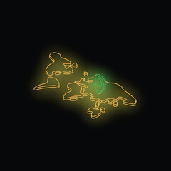 Poster - Stylized neon world map highlighting indonesia with glowing green location pin on dark background