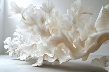 Leinwandbilder - Artistic white sculpture resembling underwater flora creates a serene atmosphere in a minimalist space