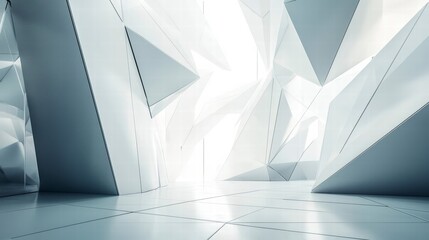 Poster - abstract geometric interior: a modern architectural design featuring angular, faceted walls and a br