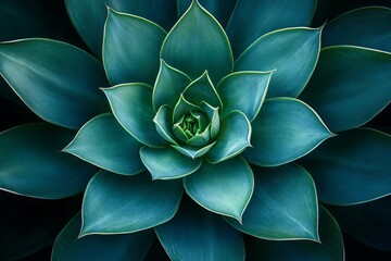 Poster - Detailed close-up of a vibrant succulent plant leaves against a dark background showcasing intricate patterns and rich colors