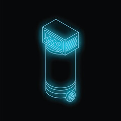 Poster - neon blue air compressor glowing on dark background, symbolizing industrial strength and compressed 