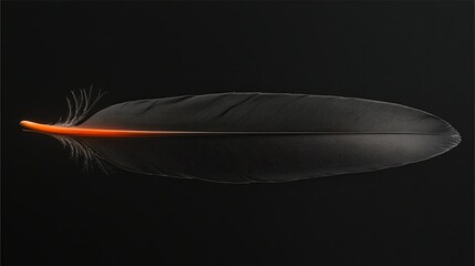 Poster - Majestic black feather with a striking orange tip displayed against a dark background. Generative AI