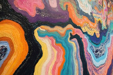 Aufkleber - Colorful abstract artwork with swirling patterns displayed in a contemporary gallery setting