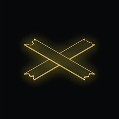 Poster - Two pieces of gold colored adhesive tape are crossing, forming an x shape against a black background