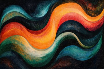 Aufkleber - Vibrant abstract waves in bold colors create a dynamic visual experience in a modern art setting