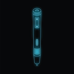 Poster - Futuristic glowing 3d printing pen illuminating the dark in neon blue light