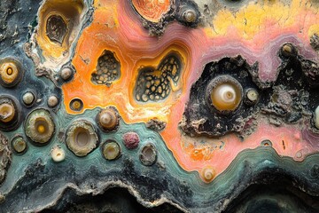 Poster - Vibrant patterns and textures of colorful agate stone with intricate details and natural formations