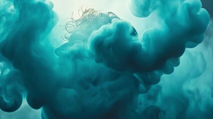 Poster - A person stands in a mesmerizing cloud of colorful smoke, their profile illuminated as the vapor swirls around them, creating an imaginative, ethereal atmosphere.