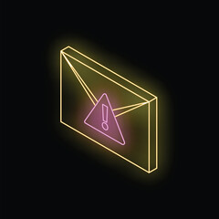 Poster - Glowing neon email envelope with warning sign, suggesting urgent or important communication