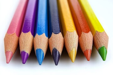 Poster - Vibrant color pencils arranged in a line showcasing a variety of hues for creative projects and art activities