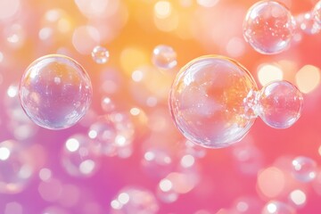 Poster - Bubbles floating in a colorful gradient background create a calming atmosphere
