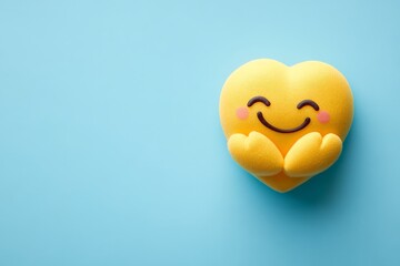 Aufkleber - Bright yellow smiling heart toy on a light blue background showcases joy and playfulness in a cheerful setting