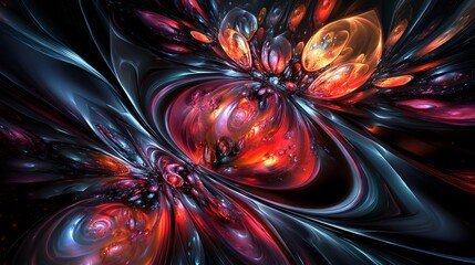 Wall Mural - abstract fractal art red orange blue swirls nebula