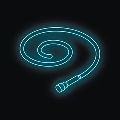Poster - Rolled cable with jack connector glowing blue neon light on black background