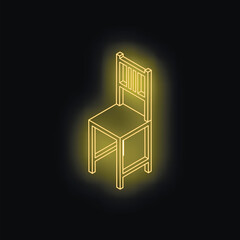 Poster - Neon yellow chair glowing on black background, isometric projection, suitable for concepts related to furniture, interior design, and lighting