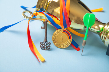 Wall Mural - Key for success, winner medal, golden trophy. Success. Win