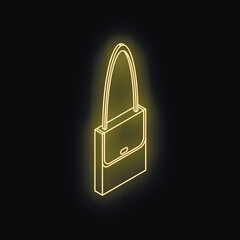 Poster - neon yellow handbag glowing on a black background, representing fashion, accessories, and style
