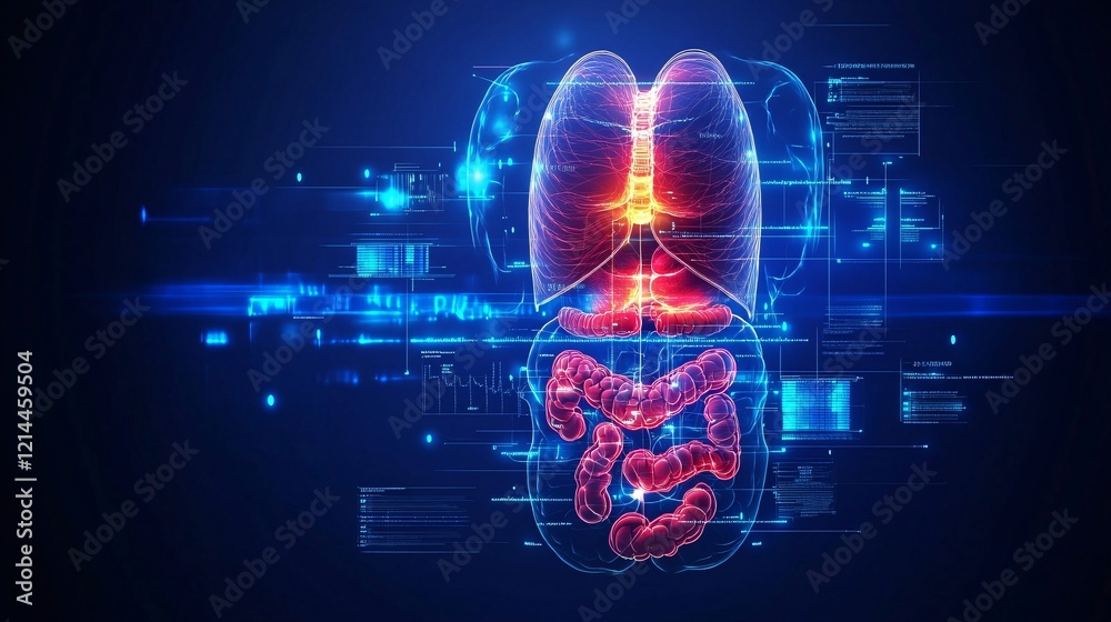 Clear And Vibrant Diagram Of The Human Digestive System With Labeled